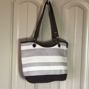 Thirty one brown tan textured cloth handle shoulder hand bag